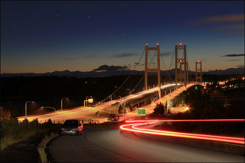 The Narrows Bridge at night Tacoma Washington